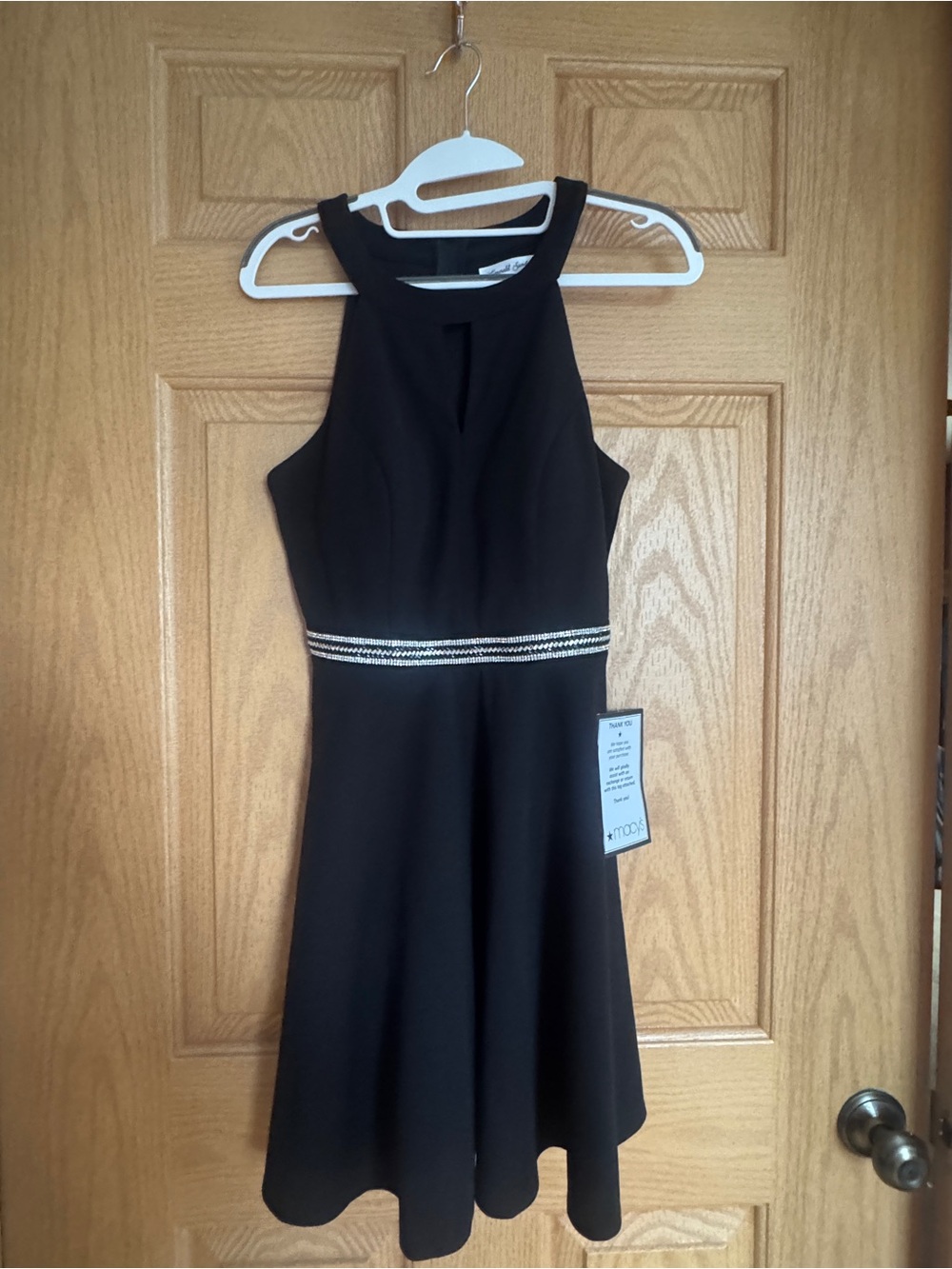 Emerald Sundae Black Sleeveless A-Line Dress with Beaded Waist